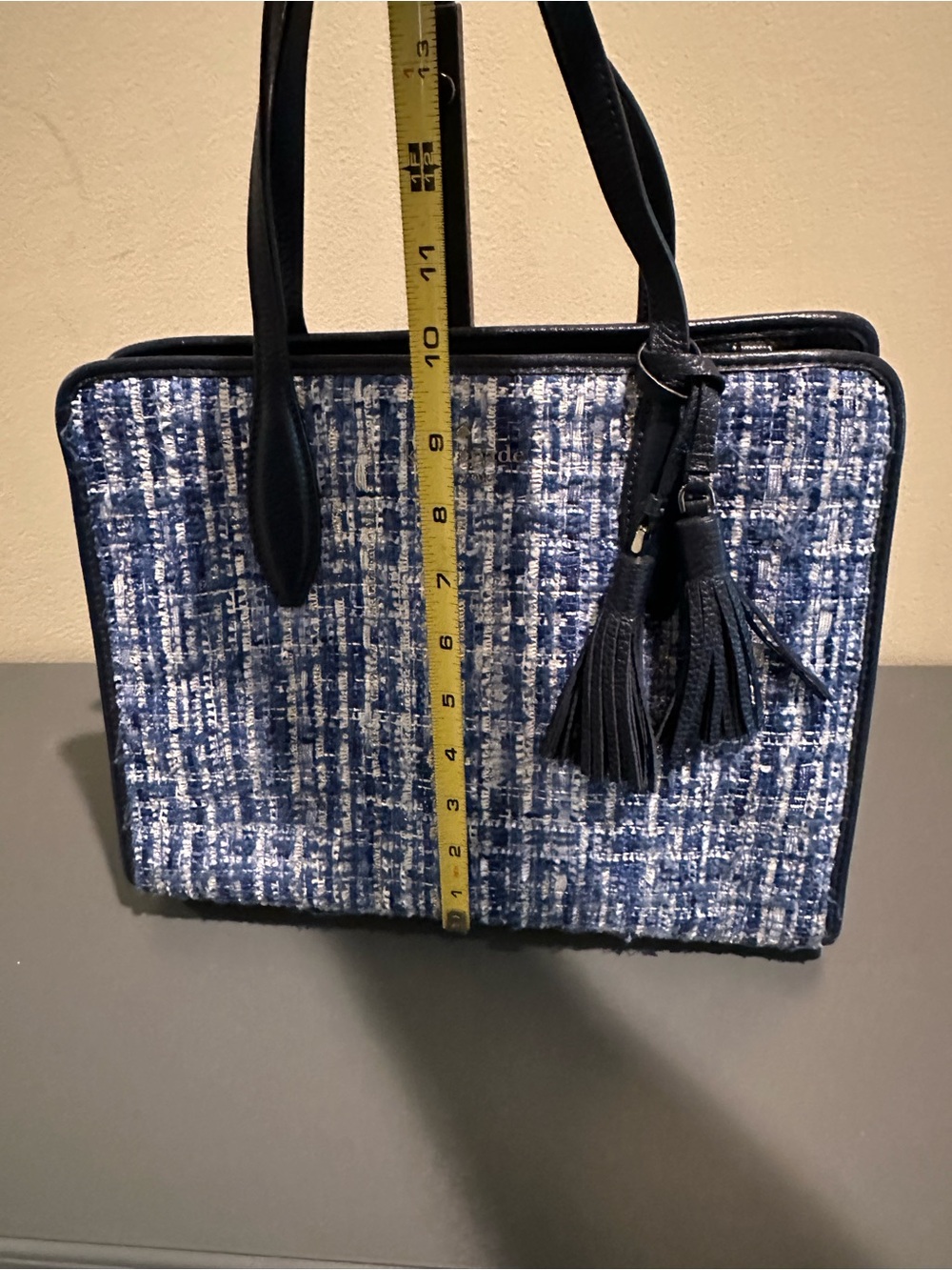 kate spade Rowe navy and white tweed tote with tassel - Picture 10 of 10